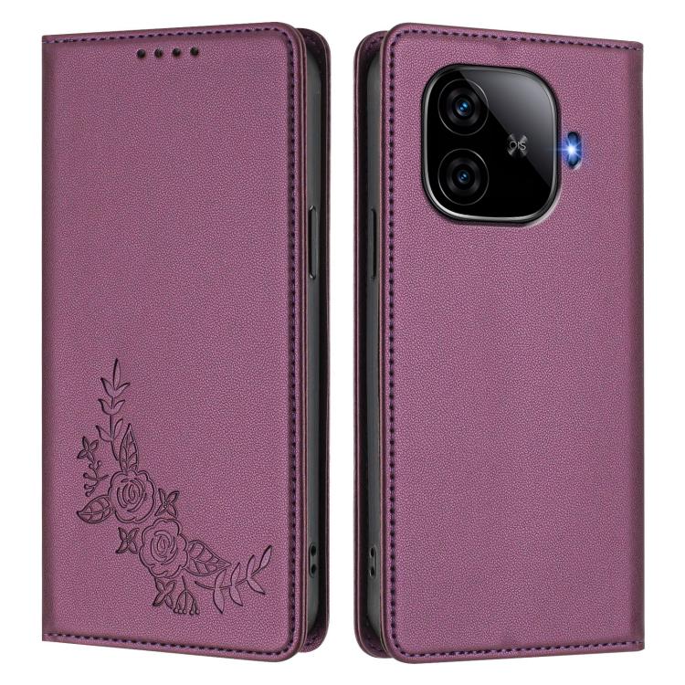 For vivo iQOO Z9 / Z9 Turbo Peony Embossed Magnetic RFID Vegan Leather Phone Case
