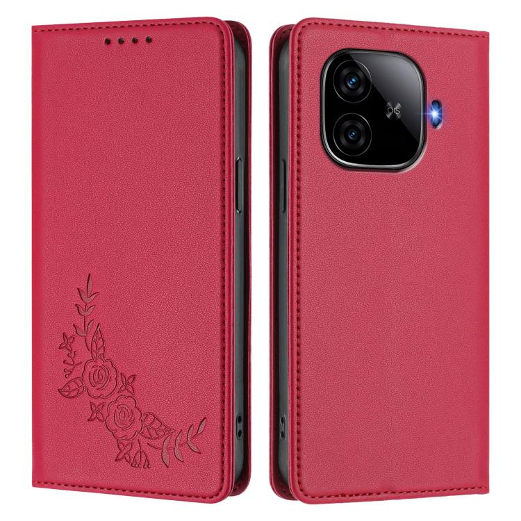 For vivo iQOO Z9 / Z9 Turbo Peony Embossed Magnetic RFID Vegan Leather Phone Case
