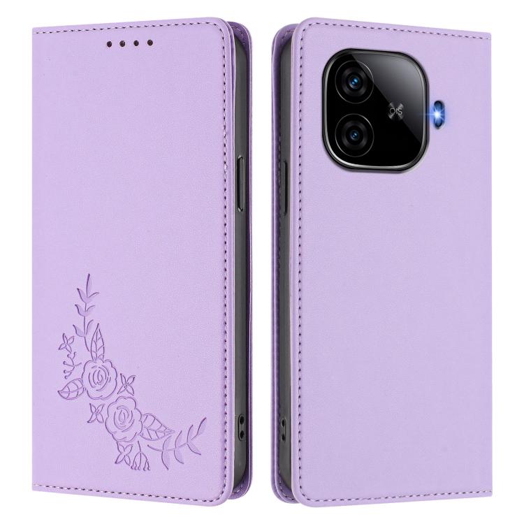 For vivo iQOO Z9 / Z9 Turbo Peony Embossed Magnetic RFID Vegan Leather Phone Case