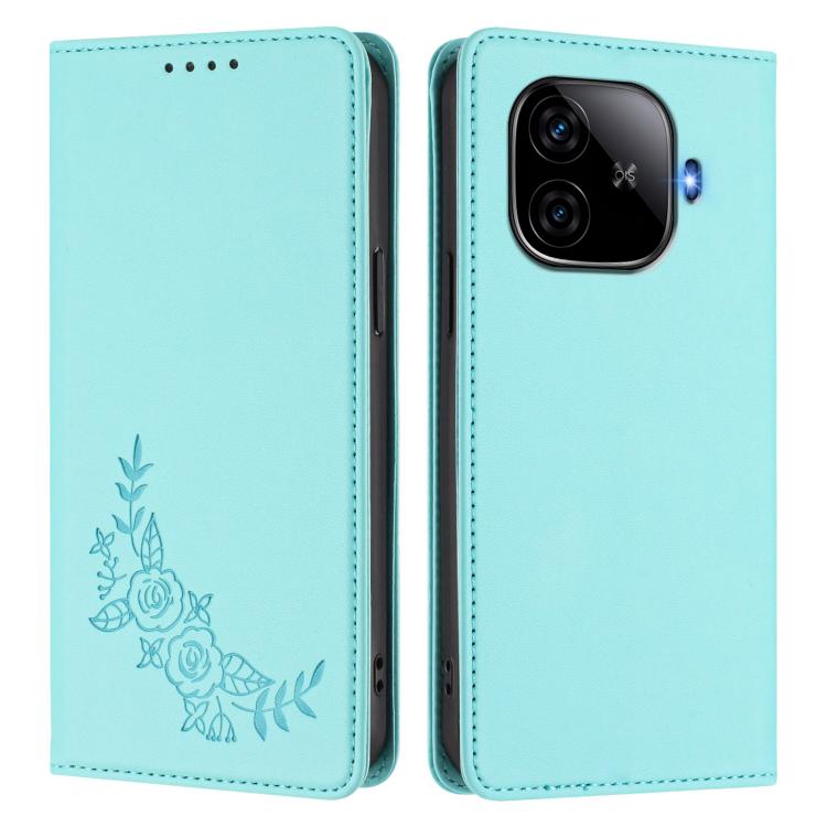 For vivo iQOO Z9 / Z9 Turbo Peony Embossed Magnetic RFID Vegan Leather Phone Case