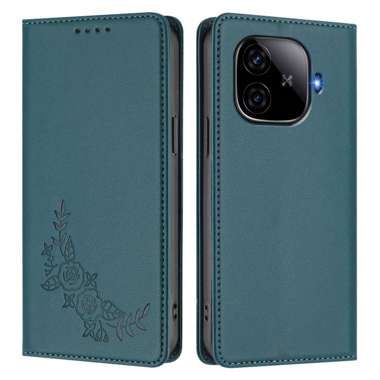 For vivo iQOO Z9 / Z9 Turbo Peony Embossed Magnetic RFID Vegan Leather Phone Case