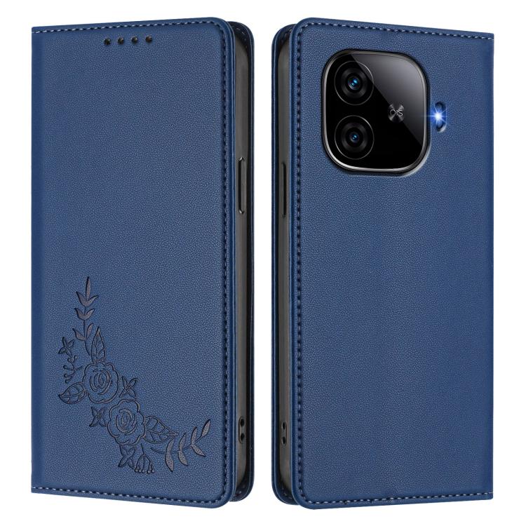 For vivo iQOO Z9 / Z9 Turbo Peony Embossed Magnetic RFID Vegan Leather Phone Case