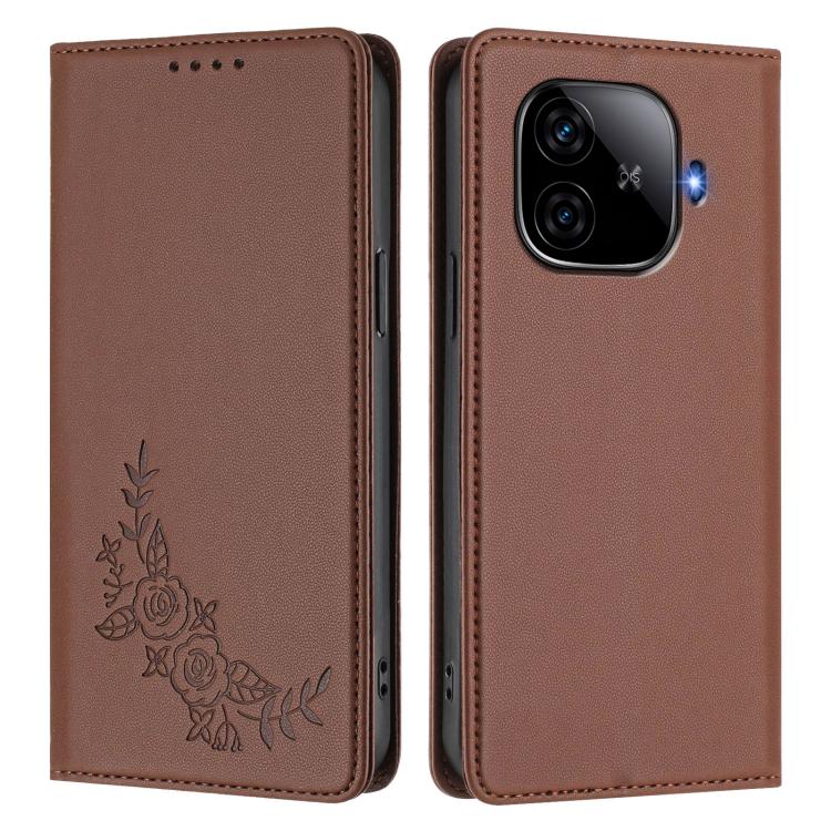 For vivo iQOO Z9 / Z9 Turbo Peony Embossed Magnetic RFID Vegan Leather Phone Case