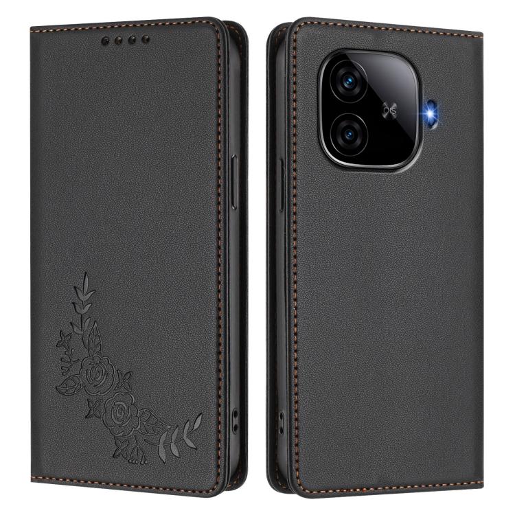For vivo iQOO Z9 / Z9 Turbo Peony Embossed Magnetic RFID Vegan Leather Phone Case