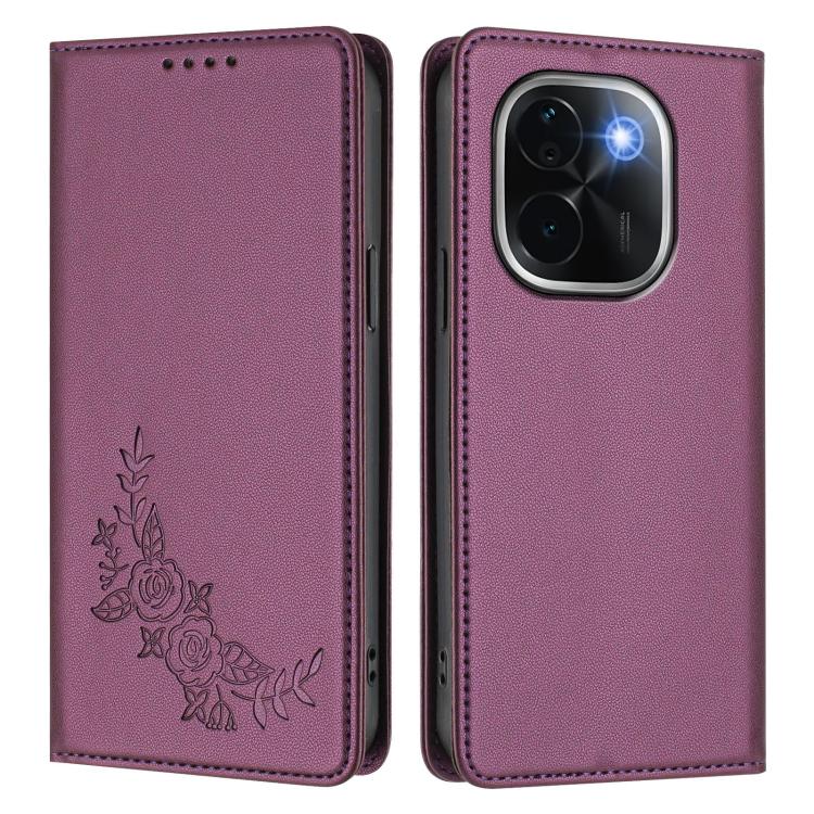 For vivo V29e 5G / Y200 5G / V30 Lite 5G Global Peony Embossed Magnetic RFID Vegan Leather Phone Case