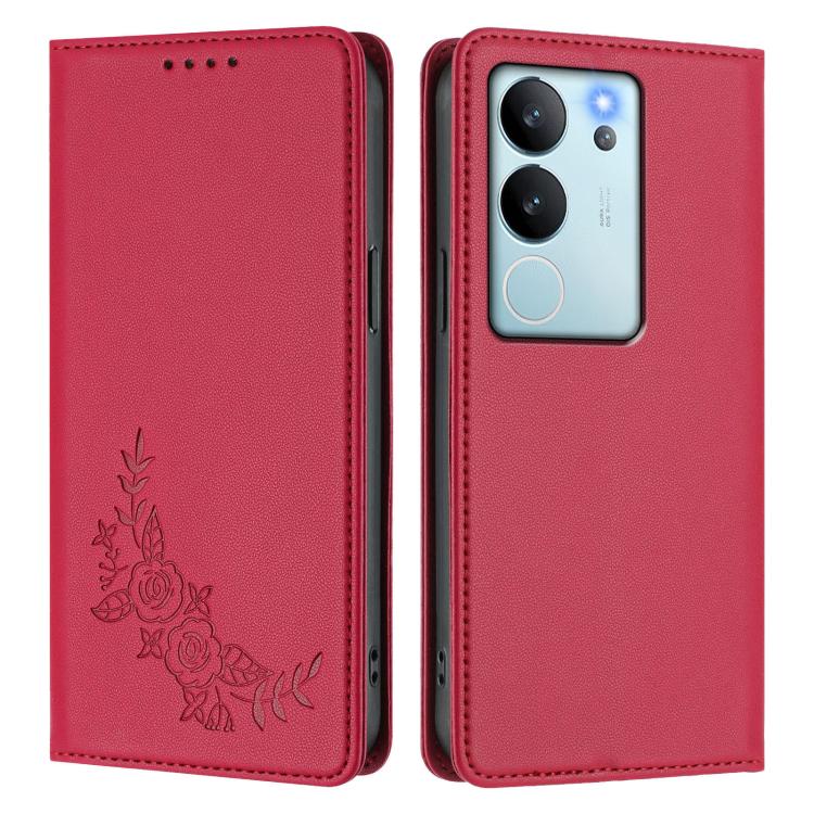 For vivo V29e 5G / Y200 5G / V30 Lite 5G Global Peony Embossed Magnetic RFID Vegan Leather Phone Case