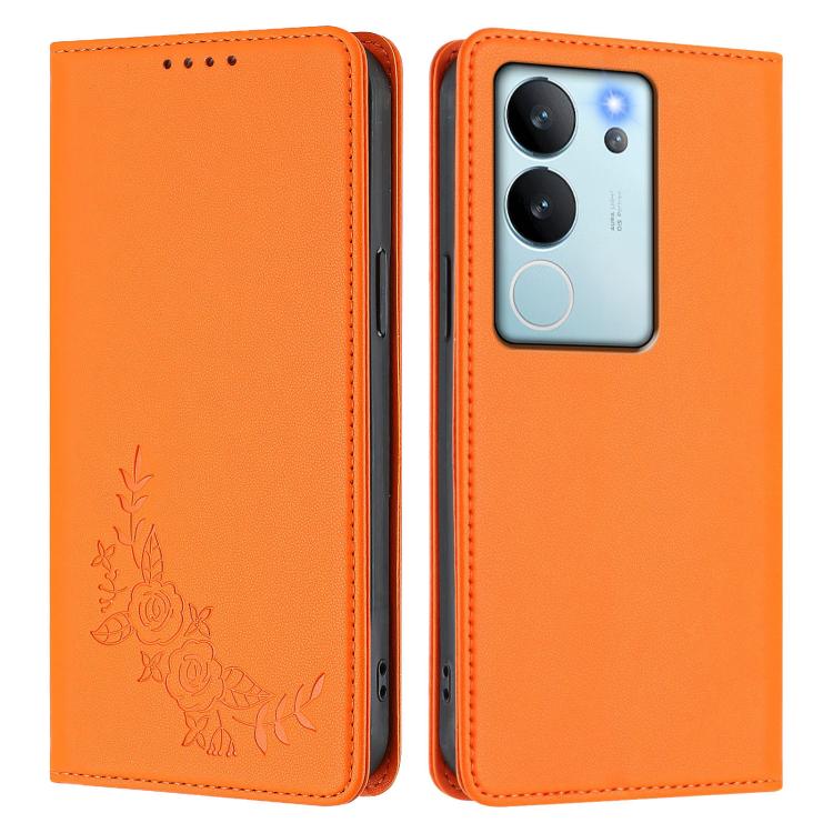 For vivo V29e 5G / Y200 5G / V30 Lite 5G Global Peony Embossed Magnetic RFID Vegan Leather Phone Case