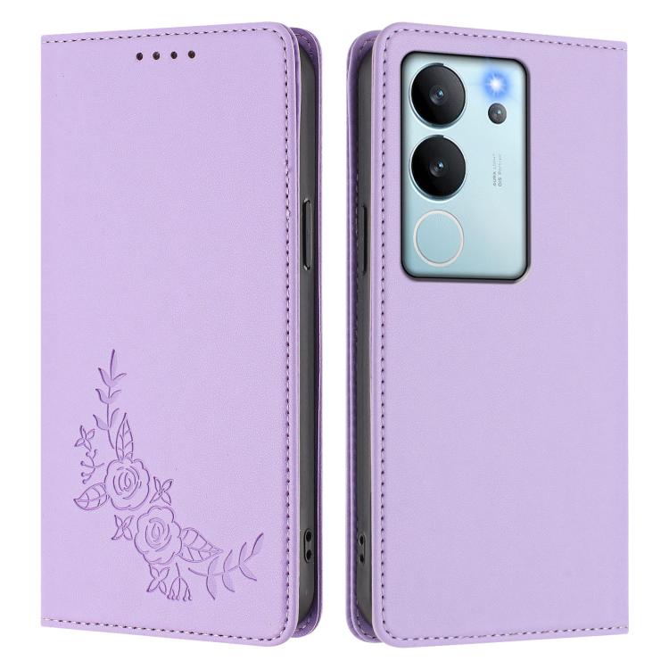 For vivo V29e 5G / Y200 5G / V30 Lite 5G Global Peony Embossed Magnetic RFID Vegan Leather Phone Case