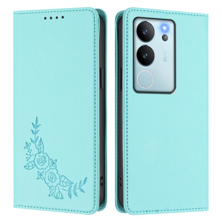 For vivo V29e 5G / Y200 5G / V30 Lite 5G Global Peony Embossed Magnetic RFID Vegan Leather Phone Case