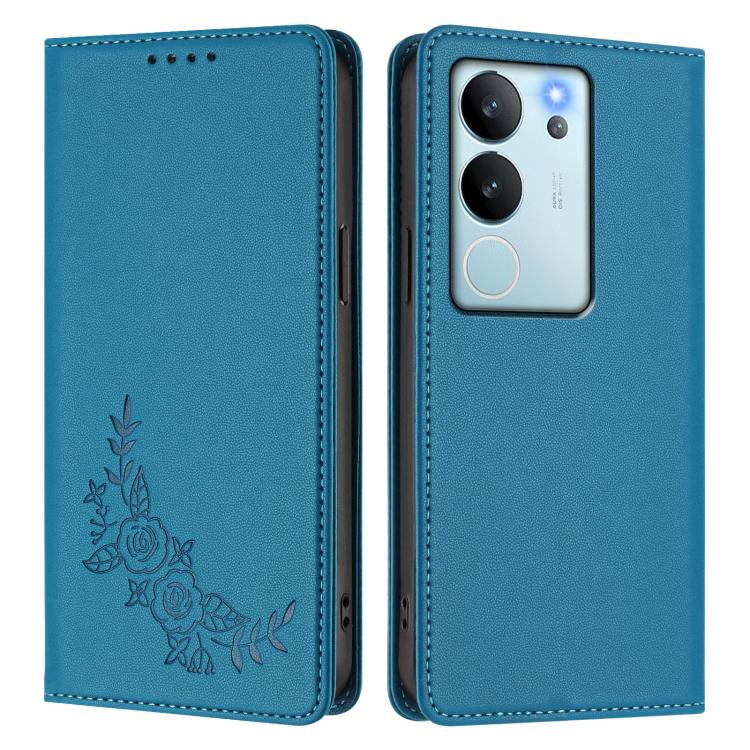 For vivo V29e 5G / Y200 5G / V30 Lite 5G Global Peony Embossed Magnetic RFID Vegan Leather Phone Case