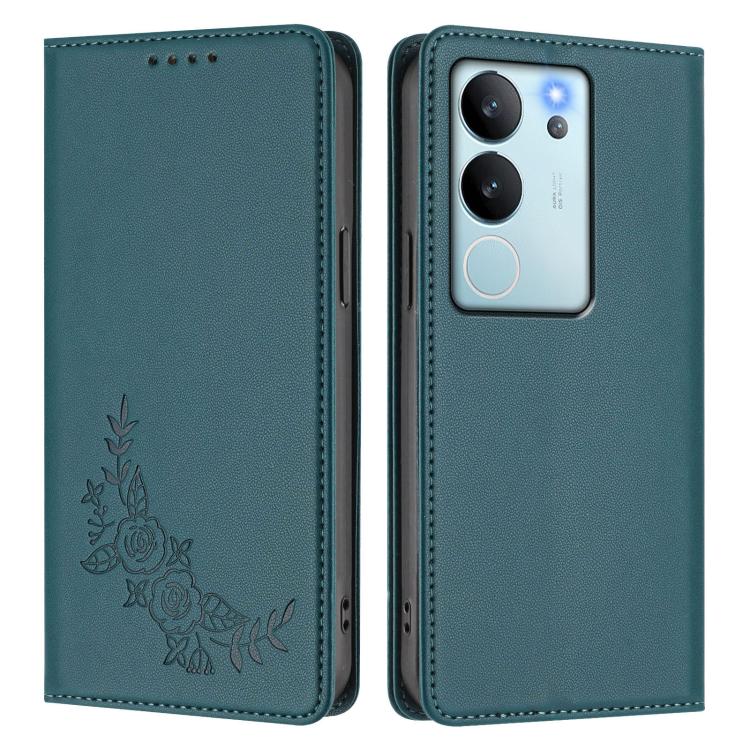 For vivo V29e 5G / Y200 5G / V30 Lite 5G Global Peony Embossed Magnetic RFID Vegan Leather Phone Case