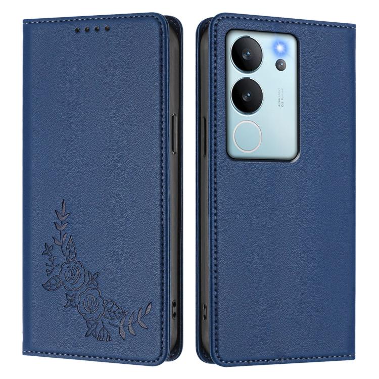 For vivo V29e 5G / Y200 5G / V30 Lite 5G Global Peony Embossed Magnetic RFID Vegan Leather Phone Case