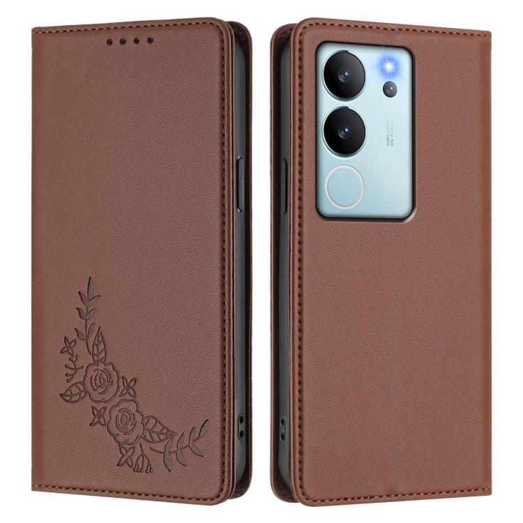 For vivo V29e 5G / Y200 5G / V30 Lite 5G Global Peony Embossed Magnetic RFID Vegan Leather Phone Case