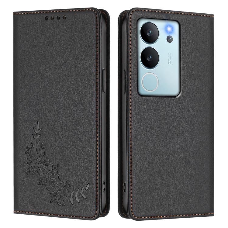 For vivo V29e 5G / Y200 5G / V30 Lite 5G Global Peony Embossed Magnetic RFID Vegan Leather Phone Case