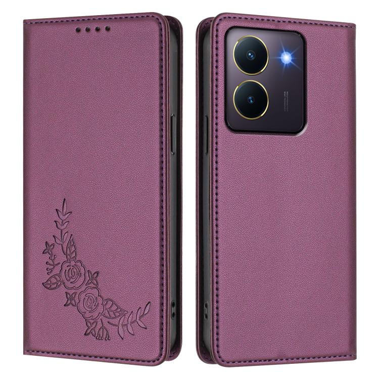 For vivo Y27s 4G / Y36 4G Peony Embossed Magnetic RFID Vegan Leather Phone Case