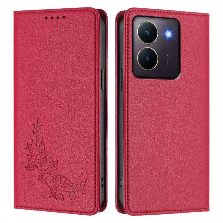 For vivo Y27s 4G / Y36 4G Peony Embossed Magnetic RFID Vegan Leather Phone Case