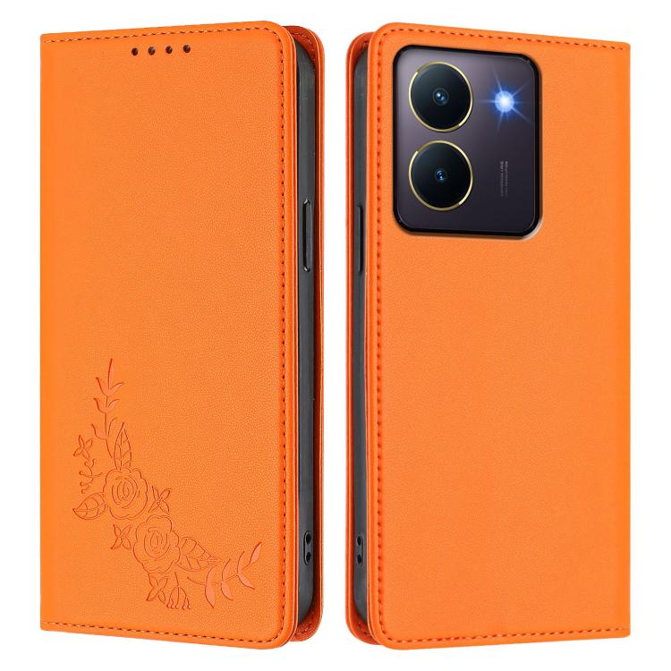 For vivo Y27s 4G / Y36 4G Peony Embossed Magnetic RFID Vegan Leather Phone Case
