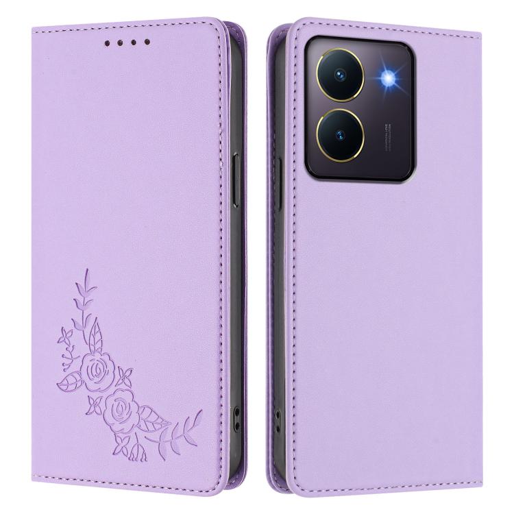 For vivo Y27s 4G / Y36 4G Peony Embossed Magnetic RFID Vegan Leather Phone Case