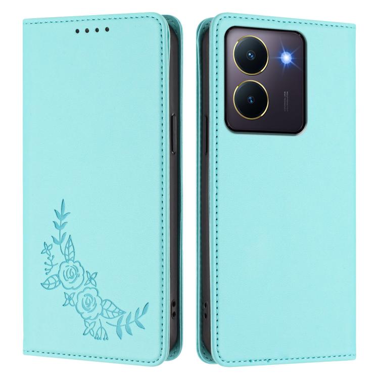 For vivo Y27s 4G / Y36 4G Peony Embossed Magnetic RFID Vegan Leather Phone Case