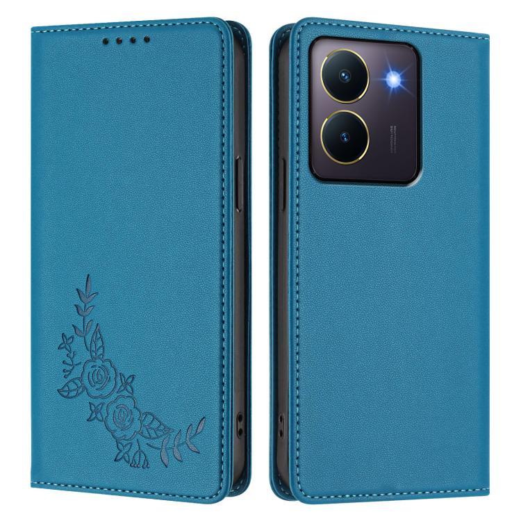 For vivo Y27s 4G / Y36 4G Peony Embossed Magnetic RFID Vegan Leather Phone Case