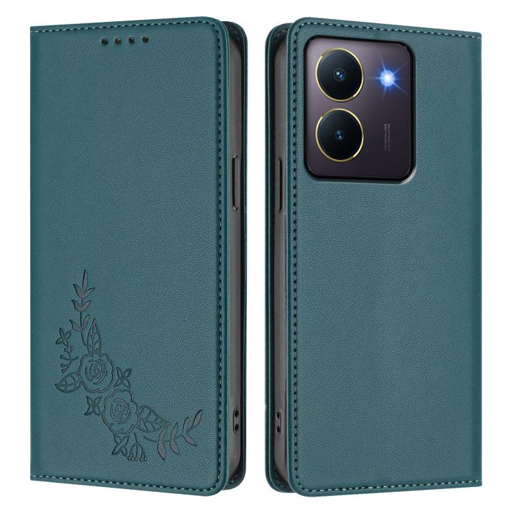 For vivo Y27s 4G / Y36 4G Peony Embossed Magnetic RFID Vegan Leather Phone Case