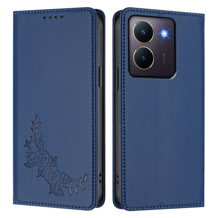 For vivo Y27s 4G / Y36 4G Peony Embossed Magnetic RFID Vegan Leather Phone Case