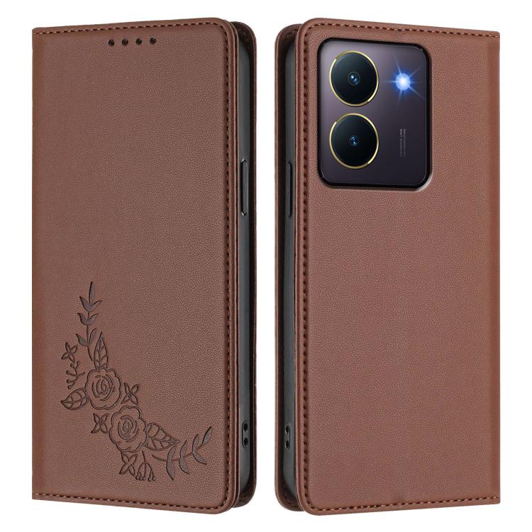 For vivo Y27s 4G / Y36 4G Peony Embossed Magnetic RFID Vegan Leather Phone Case