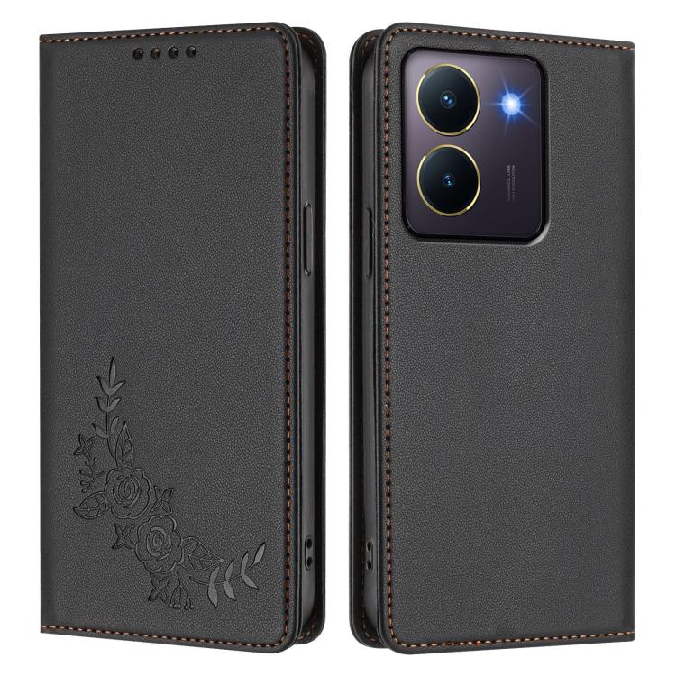 For vivo Y27s 4G / Y36 4G Peony Embossed Magnetic RFID Vegan Leather Phone Case