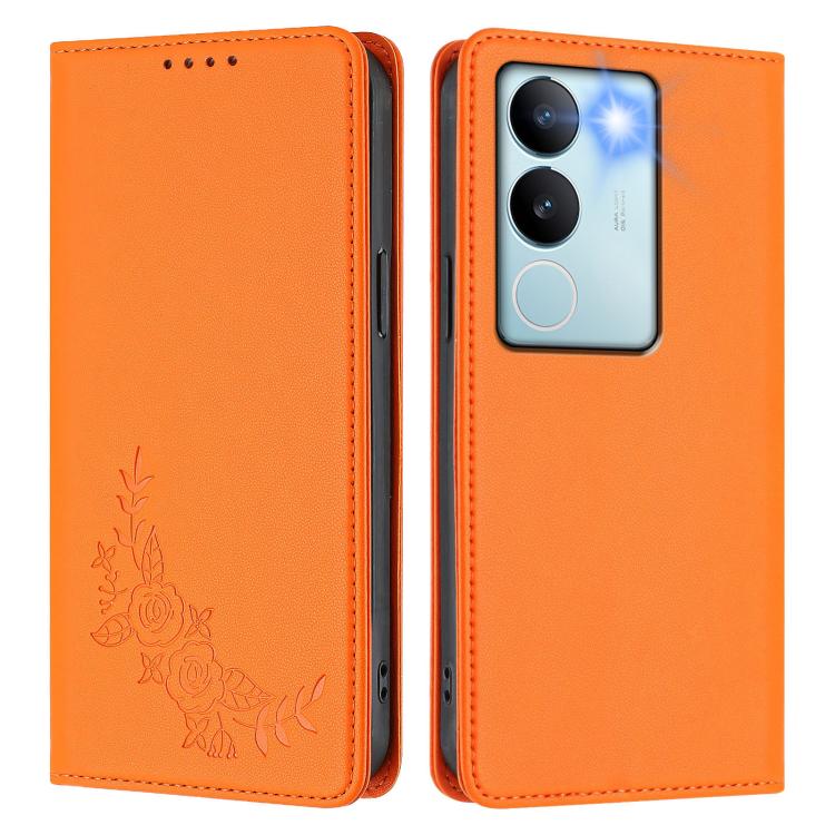 For vivo V29 / V29 Pro Global Peony Embossed Magnetic RFID Vegan Leather Phone Case