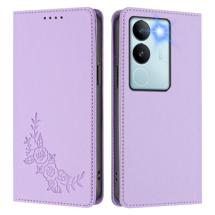 For vivo V29 / V29 Pro Global Peony Embossed Magnetic RFID Vegan Leather Phone Case