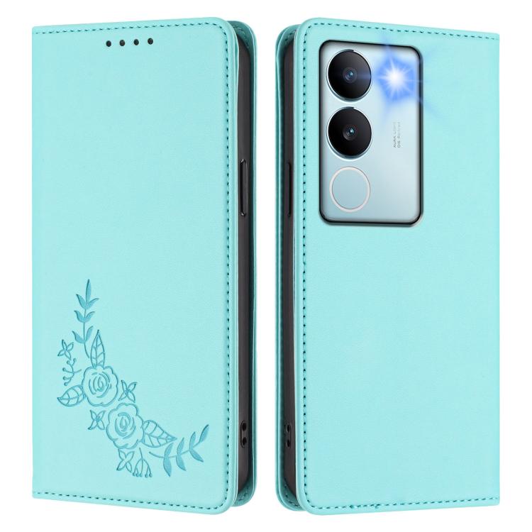 For vivo V29 / V29 Pro Global Peony Embossed Magnetic RFID Vegan Leather Phone Case