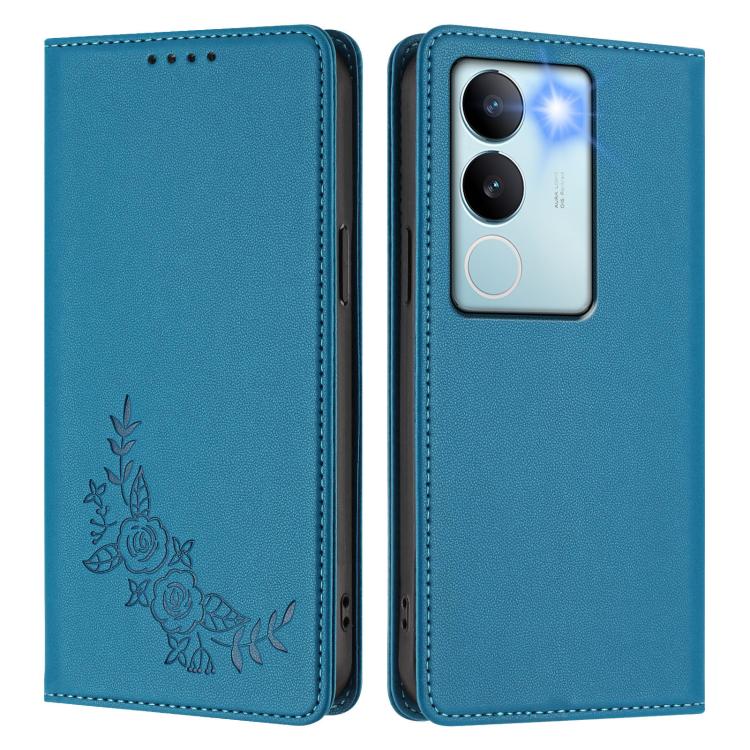 For vivo V29 / V29 Pro Global Peony Embossed Magnetic RFID Vegan Leather Phone Case
