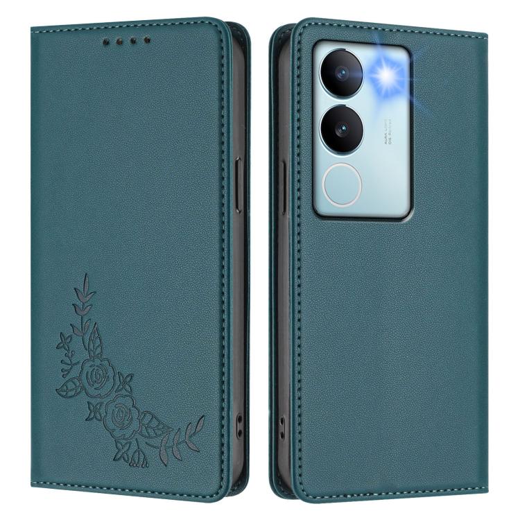 For vivo V29 / V29 Pro Global Peony Embossed Magnetic RFID Vegan Leather Phone Case