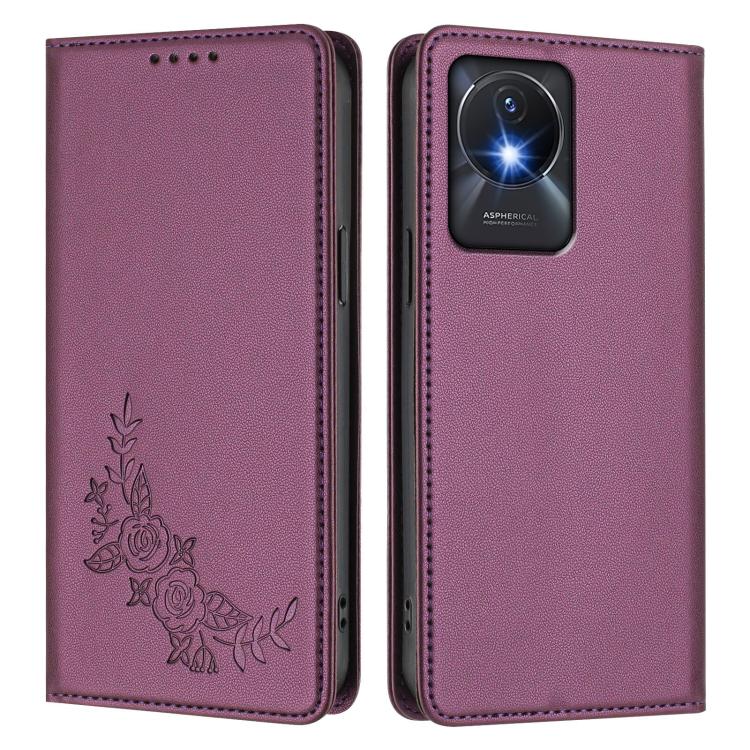 For vivo Y02a 4G / Y02 4G / Y11 / Y02t Peony Embossed Magnetic RFID Vegan Leather Phone Case