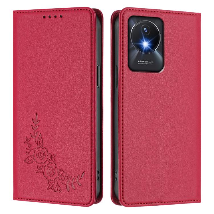 For vivo Y02a 4G / Y02 4G / Y11 / Y02t Peony Embossed Magnetic RFID Vegan Leather Phone Case