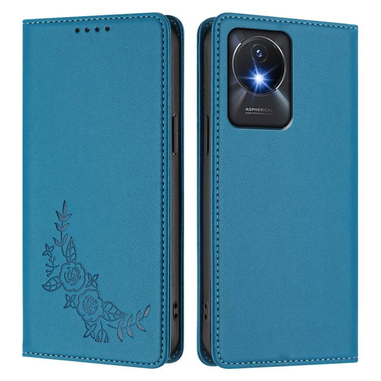For vivo Y02a 4G / Y02 4G / Y11 / Y02t Peony Embossed Magnetic RFID Vegan Leather Phone Case