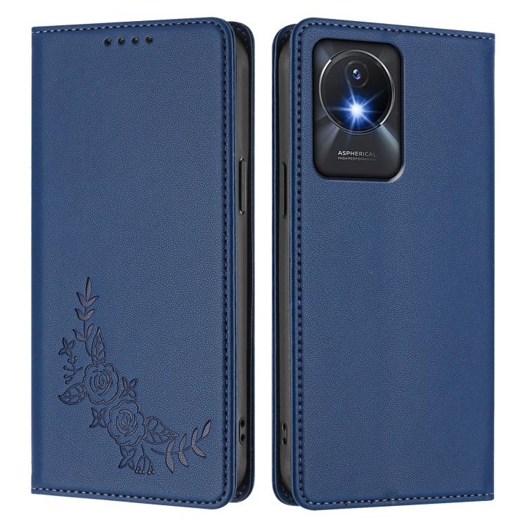 For vivo Y02a 4G / Y02 4G / Y11 / Y02t Peony Embossed Magnetic RFID Vegan Leather Phone Case