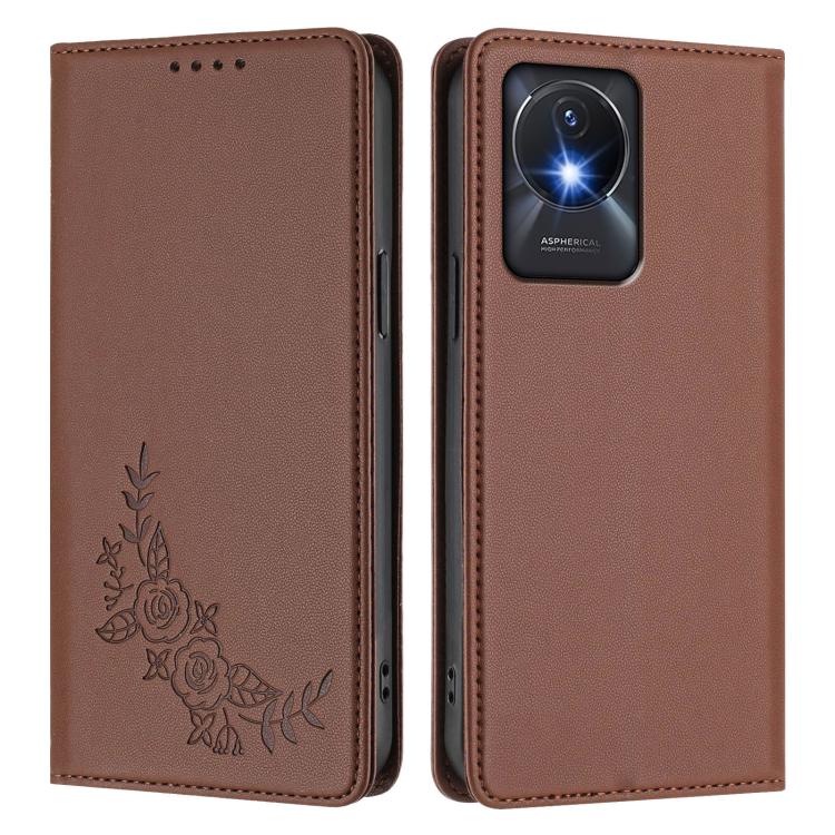 For vivo Y02a 4G / Y02 4G / Y11 / Y02t Peony Embossed Magnetic RFID Vegan Leather Phone Case