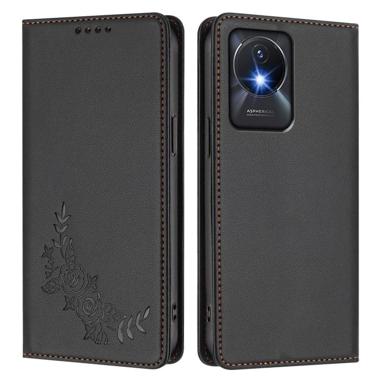 For vivo Y02a 4G / Y02 4G / Y11 / Y02t Peony Embossed Magnetic RFID Vegan Leather Phone Case
