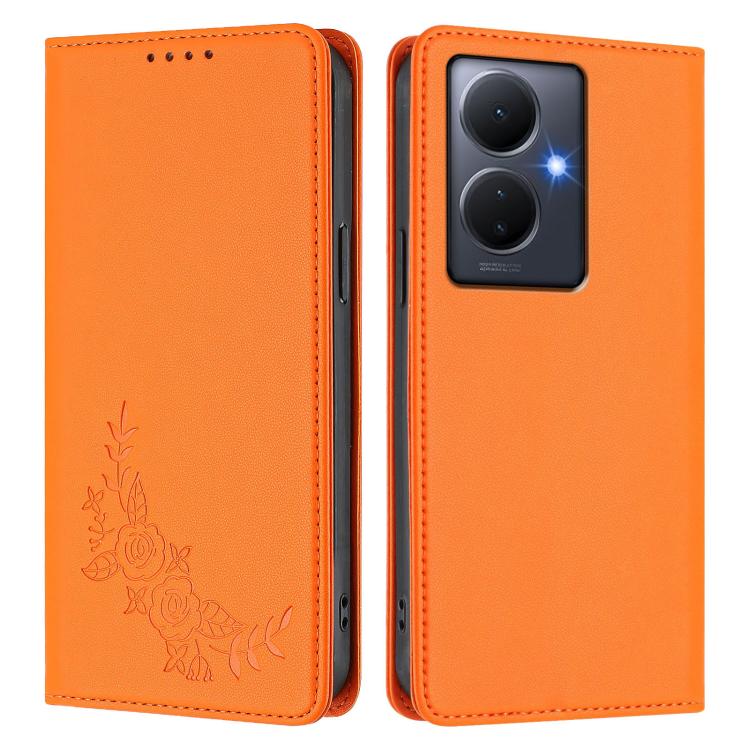 For vivo Y78+ 5G / Y78 5G Global Peony Embossed Magnetic RFID Vegan Leather Phone Case