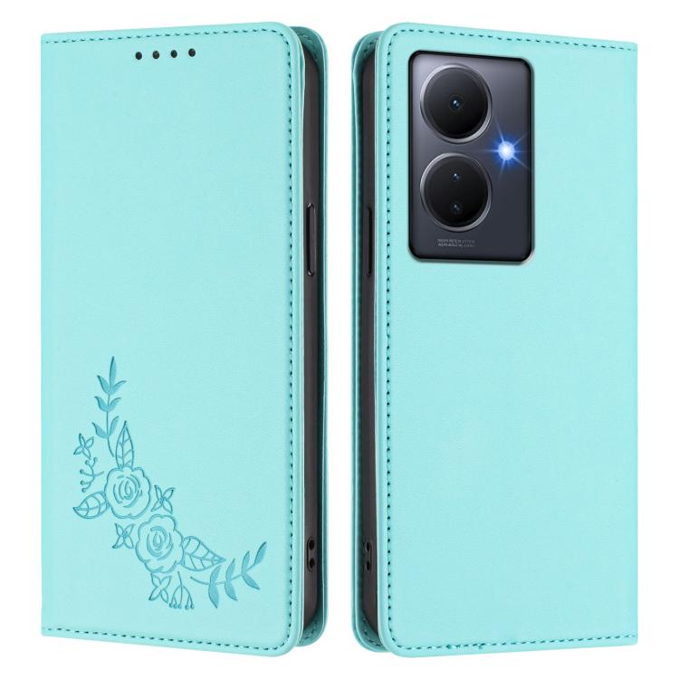For vivo Y78+ 5G / Y78 5G Global Peony Embossed Magnetic RFID Vegan Leather Phone Case