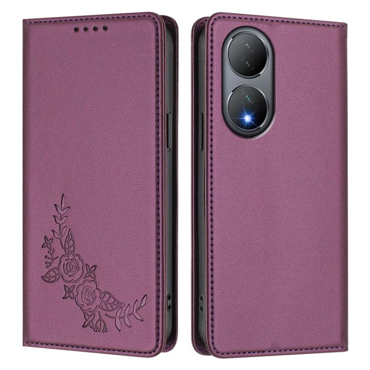 For vivo Y100 5G / Y100A 5G India Peony Embossed Magnetic RFID Vegan Leather Phone Case