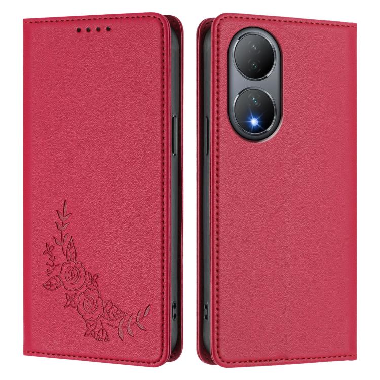 For vivo Y100 5G / Y100A 5G India Peony Embossed Magnetic RFID Vegan Leather Phone Case