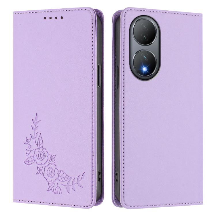 For vivo Y100 5G / Y100A 5G India Peony Embossed Magnetic RFID Vegan Leather Phone Case