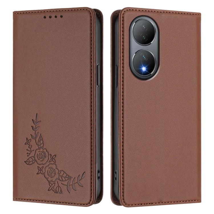 For vivo Y100 5G / Y100A 5G India Peony Embossed Magnetic RFID Vegan Leather Phone Case