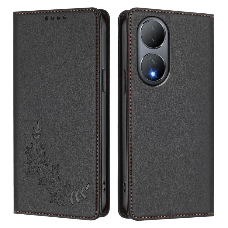 For vivo Y100 5G / Y100A 5G India Peony Embossed Magnetic RFID Vegan Leather Phone Case