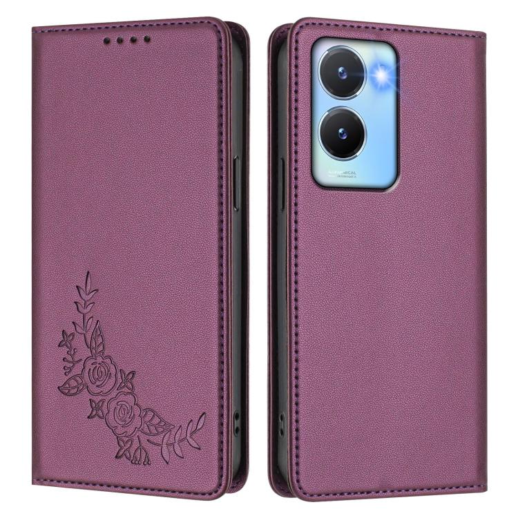 For vivo Y56 5G / Y16 4G / Y02s 4G Peony Embossed Magnetic RFID Vegan Leather Phone Case