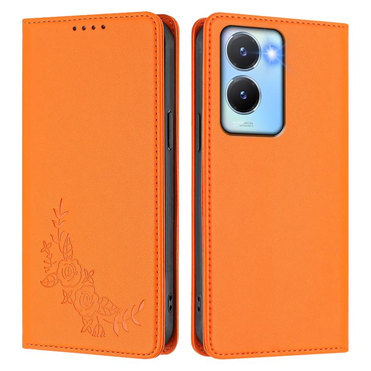 For vivo Y56 5G / Y16 4G / Y02s 4G Peony Embossed Magnetic RFID Vegan Leather Phone Case