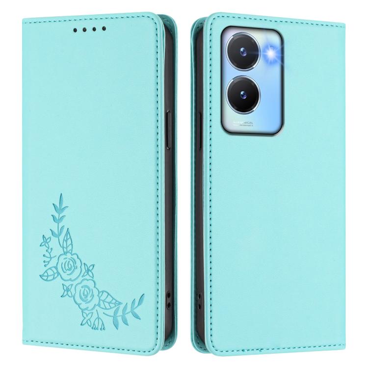 For vivo Y56 5G / Y16 4G / Y02s 4G Peony Embossed Magnetic RFID Vegan Leather Phone Case