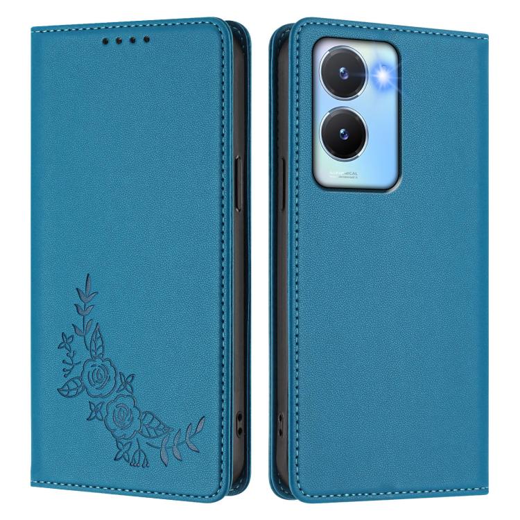 For vivo Y56 5G / Y16 4G / Y02s 4G Peony Embossed Magnetic RFID Vegan Leather Phone Case